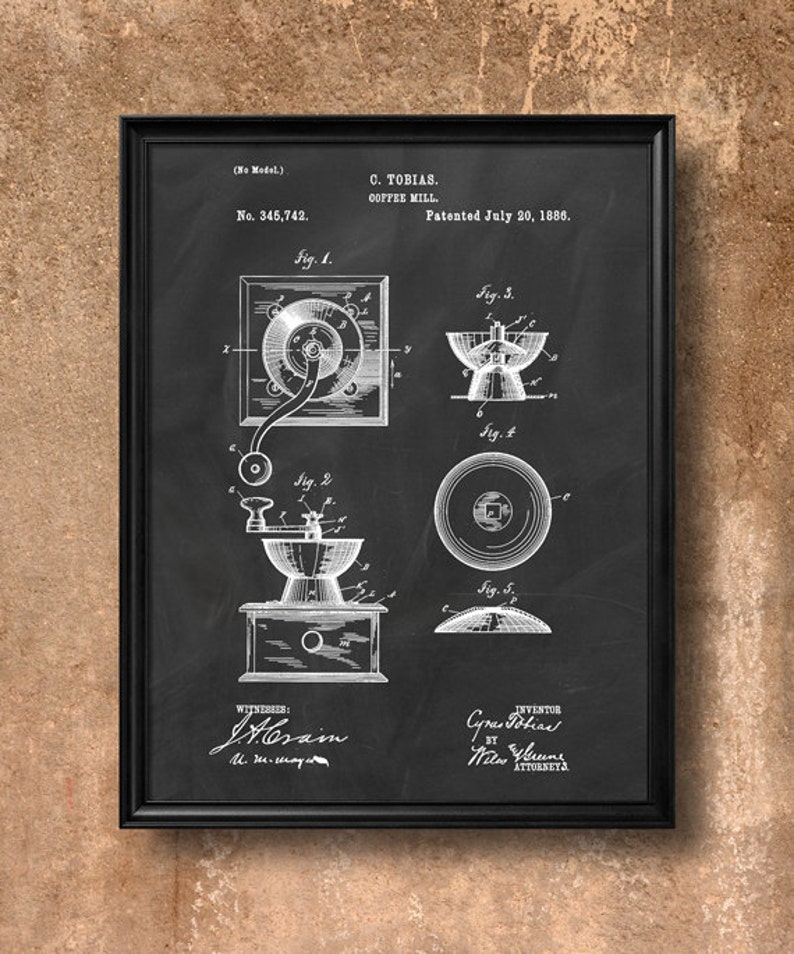 Retro 1886 Coffee Mill Vintage Patent Illustration, Art Print Poster, Wall Art, Home Decor, Coffee, Coffee Making, Kitchen Art, Gift 420 image 1