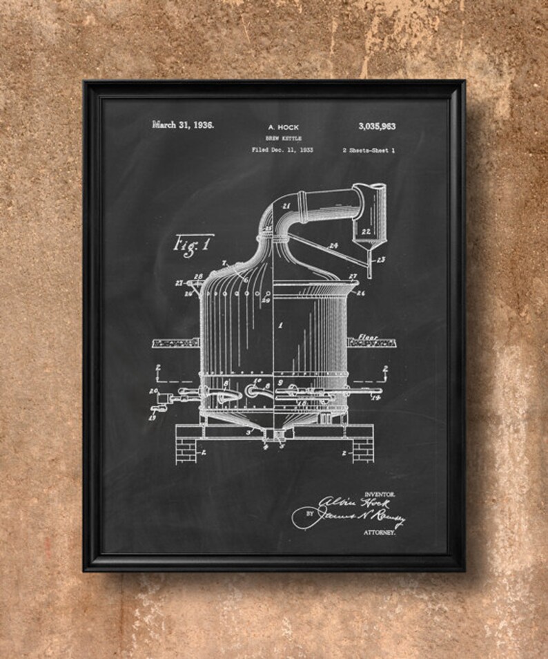 Retro 1933 Beer Kettle Vintage Patent Illustration, Art Print Poster, Wall Art, Home Decor, Beer Brewing, Drinking, Beer Art, Gift 440 image 1