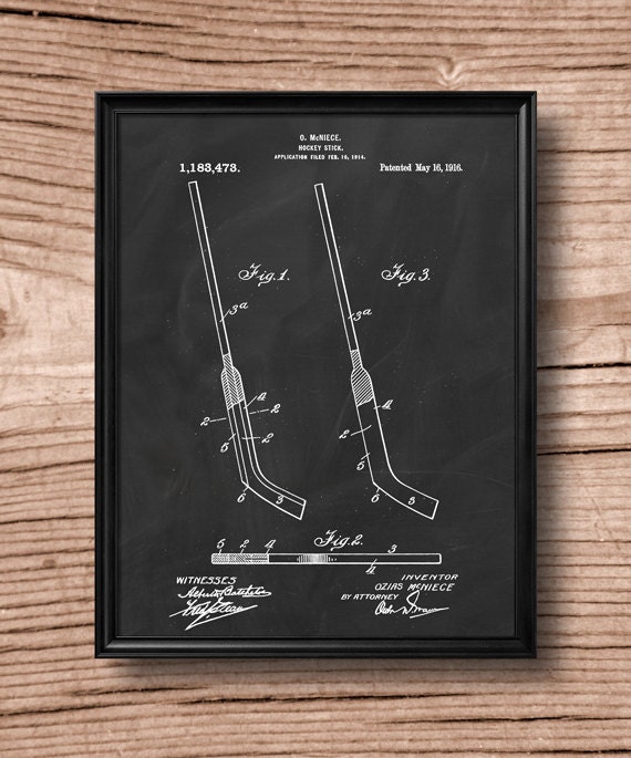 Retro 1916 Hockey Stick - Vintage Art Print Poster or Canvas, Patent Wall Art, Home Decor, Winter Sport, Ice Hockey Art, Hockey Gift 56