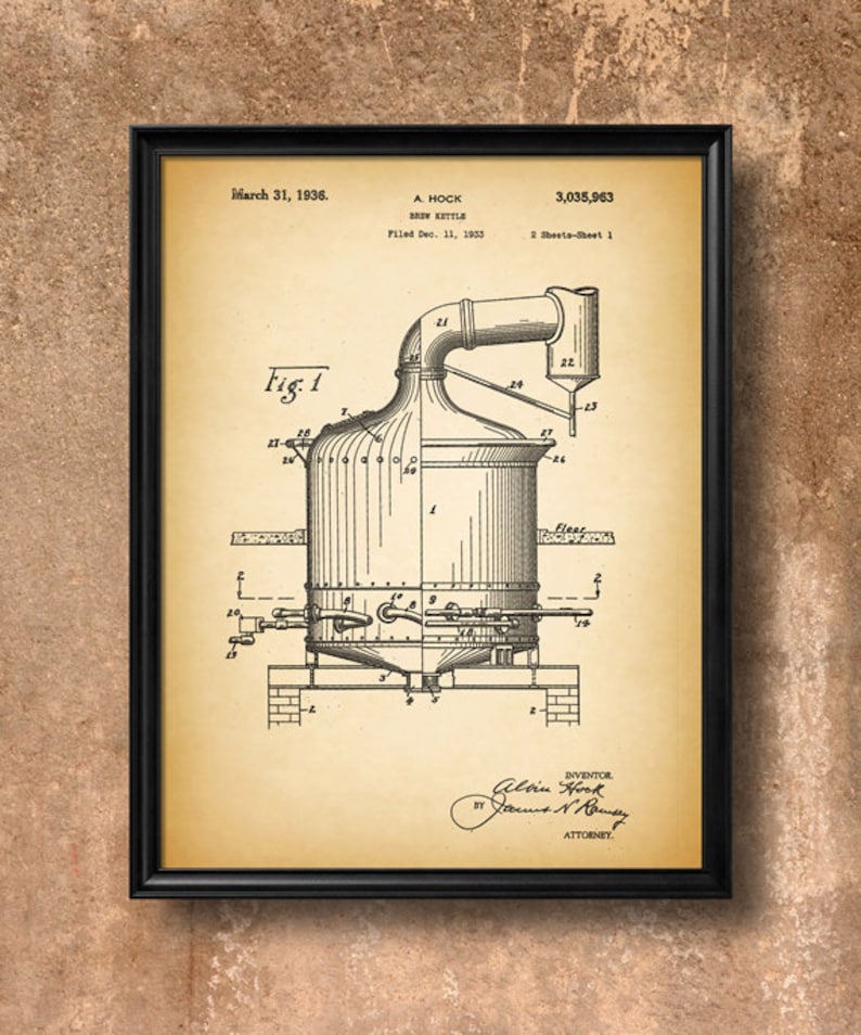 Retro 1933 Beer Kettle Vintage Patent Illustration, Art Print Poster, Wall Art, Home Decor, Beer Brewing, Drinking, Beer Art, Gift 440 image 2