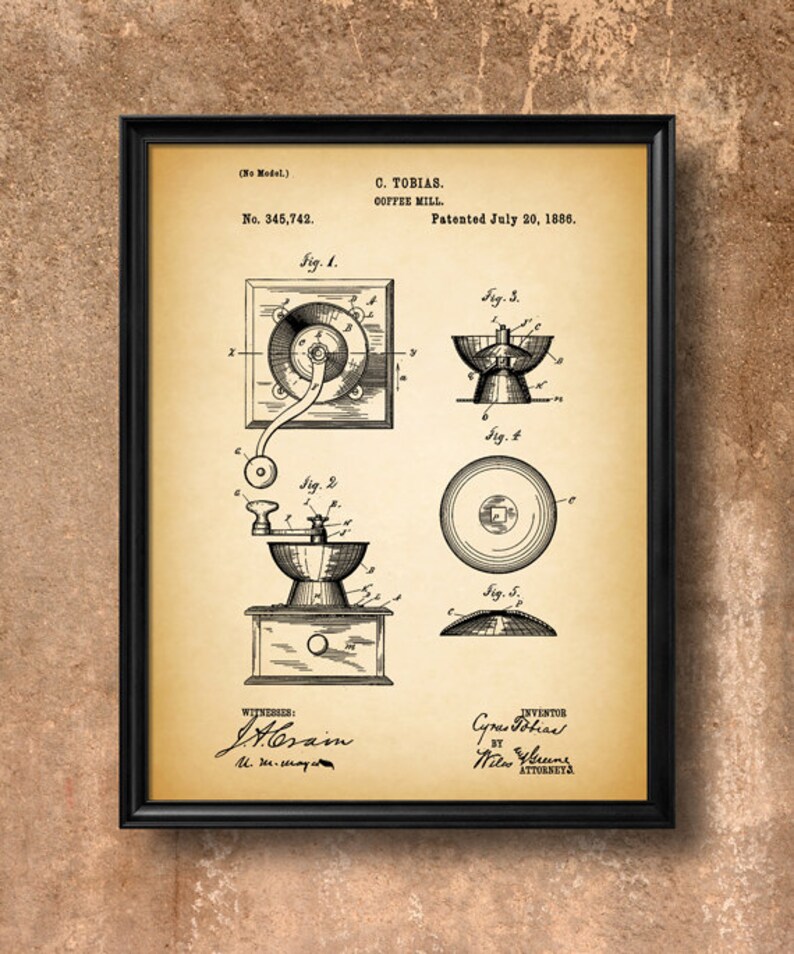 Retro 1886 Coffee Mill Vintage Patent Illustration, Art Print Poster, Wall Art, Home Decor, Coffee, Coffee Making, Kitchen Art, Gift 420 image 2