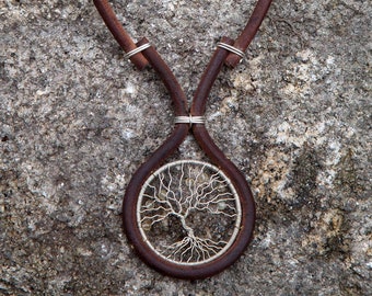 Leather with sterling silver tree of life