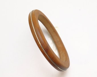 Wooden kada bracelet with silver wire braid