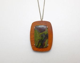 Wood pendant with Dragon Blood Jasper gemstone