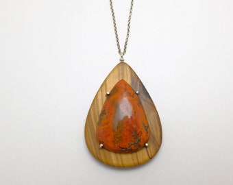 Olive wood pendant with Red Jasper