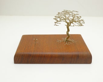 Silver bonsai tree on jojoba wood with sterling silver enlayed details