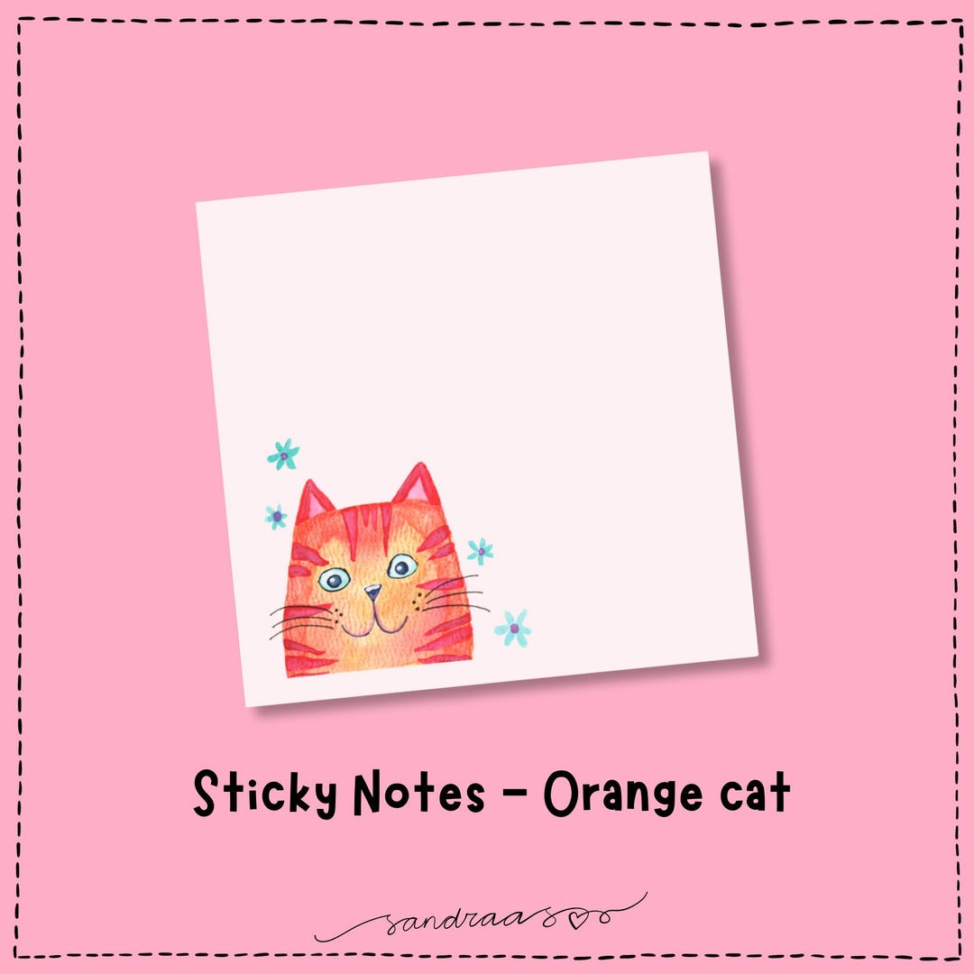Watercolor Orange Cat Post-it Note Pads | Cute Cat Sticky Notes - Etsy