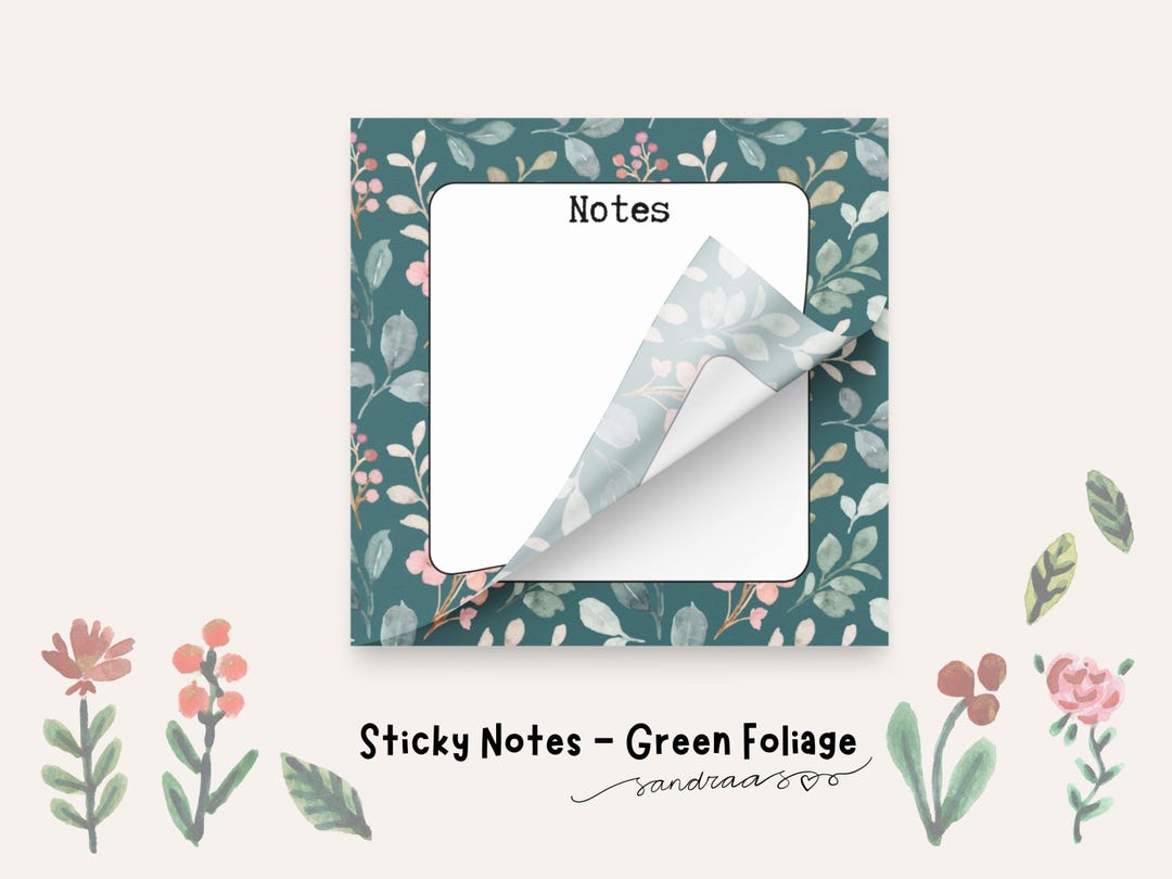 Watercolor Foliage Sticky Notes – Botanical Leaf Post-it® Notepad on ...
