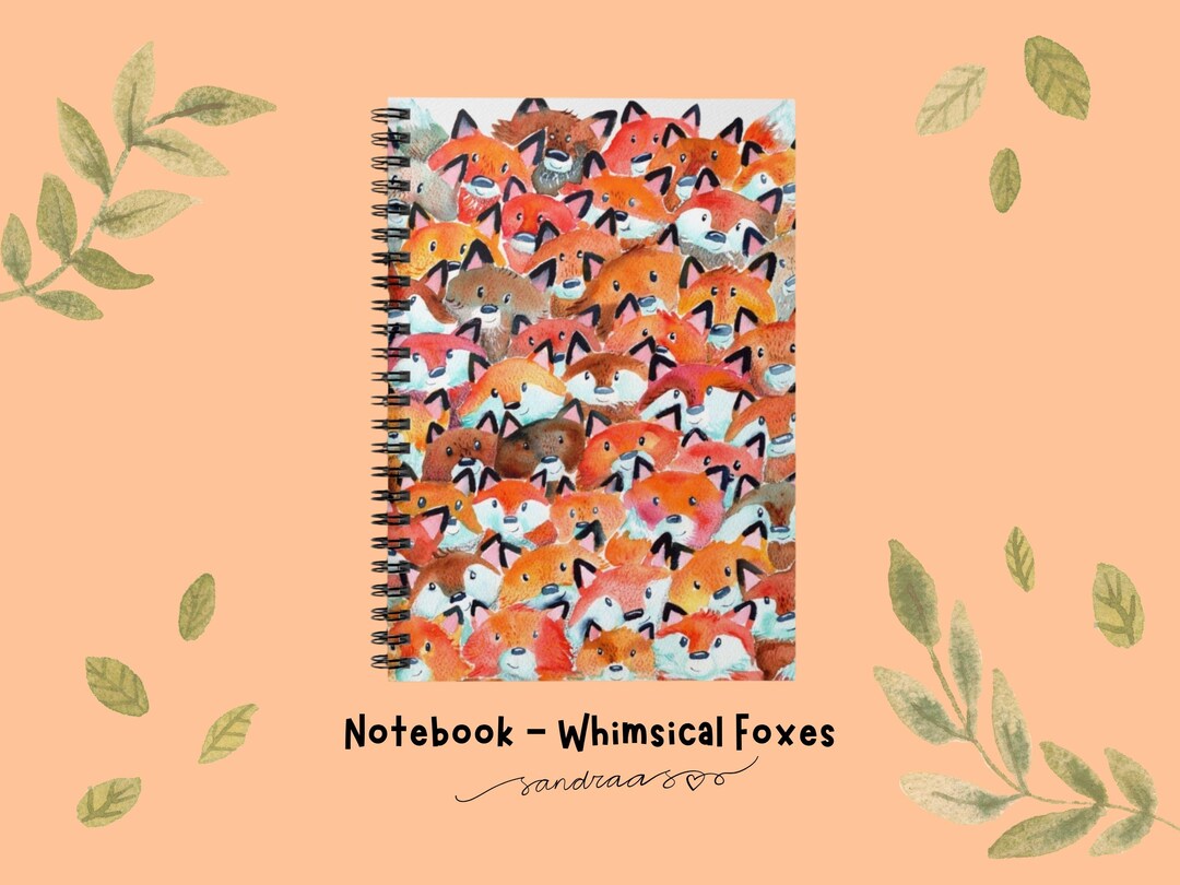 Notelets With Fox Pattern Whimsical Fox Spiral Notebook – Cute Watercolor Foxes Ruled Line ...