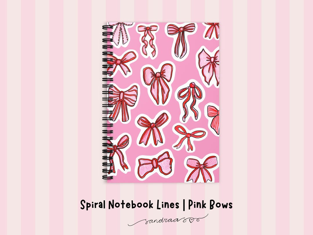 Pink Ribbon Spiral Notebook – Cute Watercolor Ribbon Ruled Line Journal ...