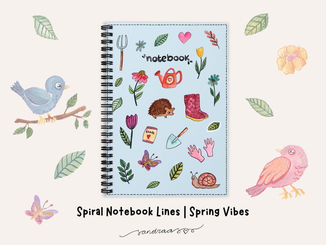 Spring Spiral Notebook – Watercolor Spring Icons Ruled Line Journal on ...