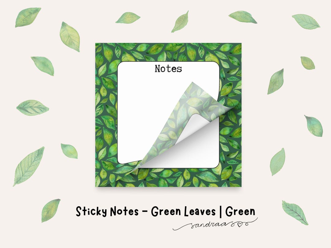 Green Leaf Sticky Notes – Watercolor Botanical Post-it® Notepad on Dark ...