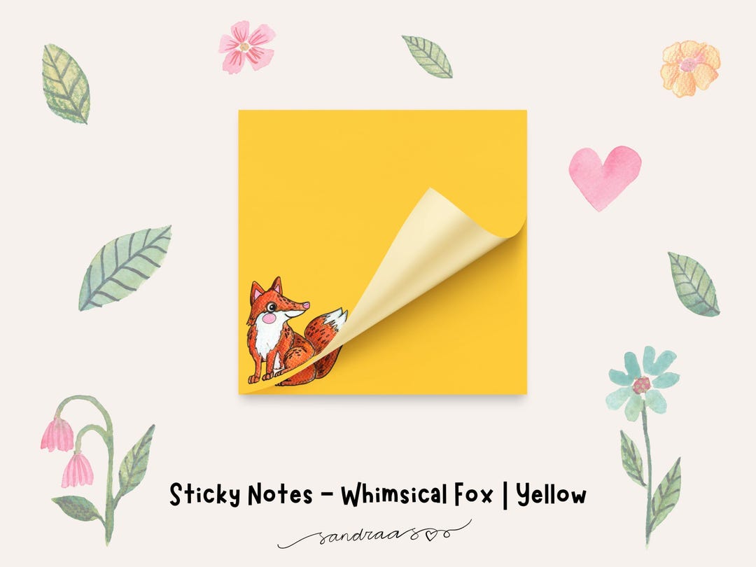 Whimsical Fox Sticky Notes – Cute Watercolor Orange Fox Post-it ...