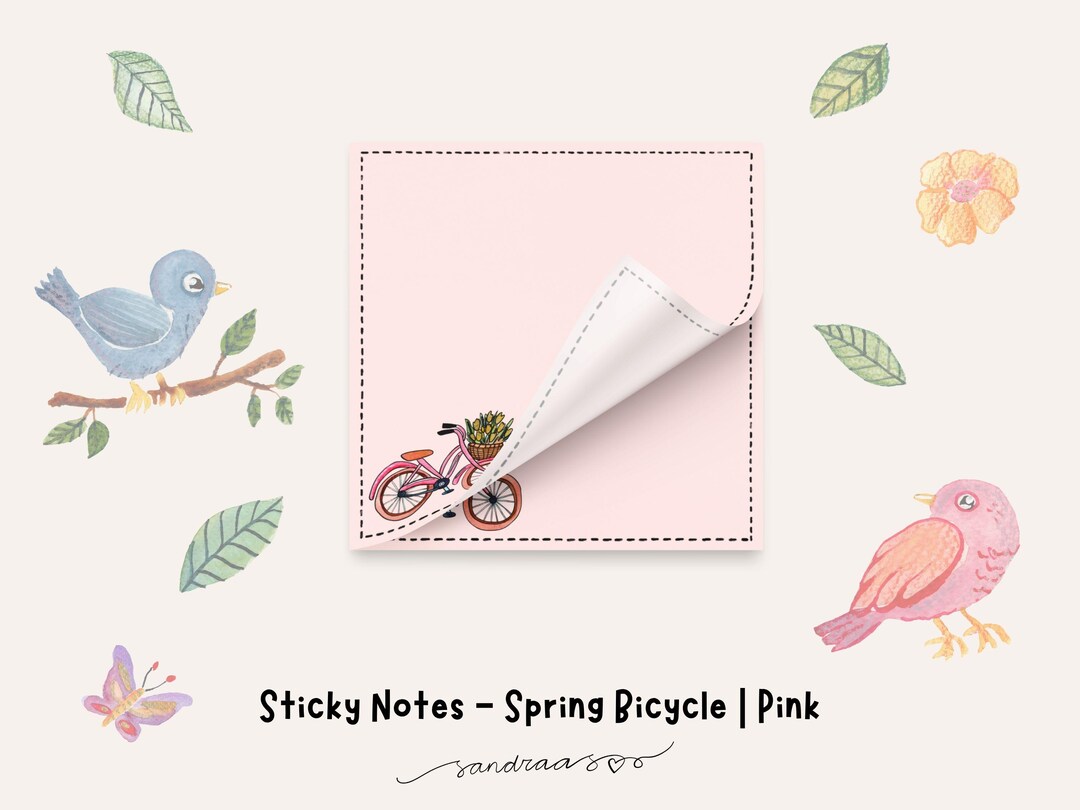 Spring Bicycle Sticky Notes – Watercolor Floral Bike Post-it® Notepad ...