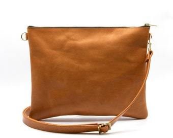 Simple bag ELLA made of vegetable tanned natural leather cognac cowhide leather bag