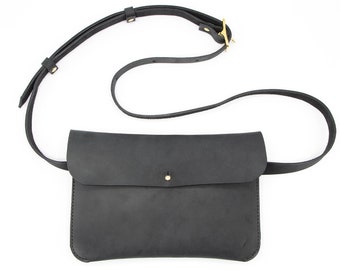 Belt bag ILSE made of vegetable tanned natural leather charcoal fanny pack shoulder bag crossbody leather bag