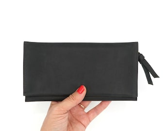 Wallet HUGO made of vegetable tanned natural leather charcoal wallet cowhide