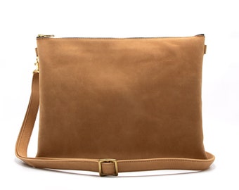 Simple bag ELLA made of vegetable tanned natural leather brown cowhide leather bag