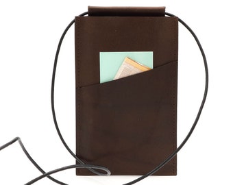 Mobile phone bag ROMY for shouldering made of vegetable tanned natural leather mocha