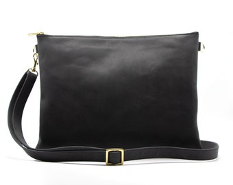 Simple bag ELLA made of vegetable tanned natural leather charcoal cowhide leather bag
