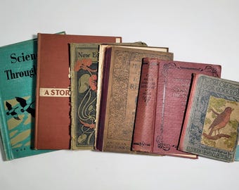 Vintage Book Covers, Lot of 6, Children's and School Books, Bookbinding, Journal Supplies