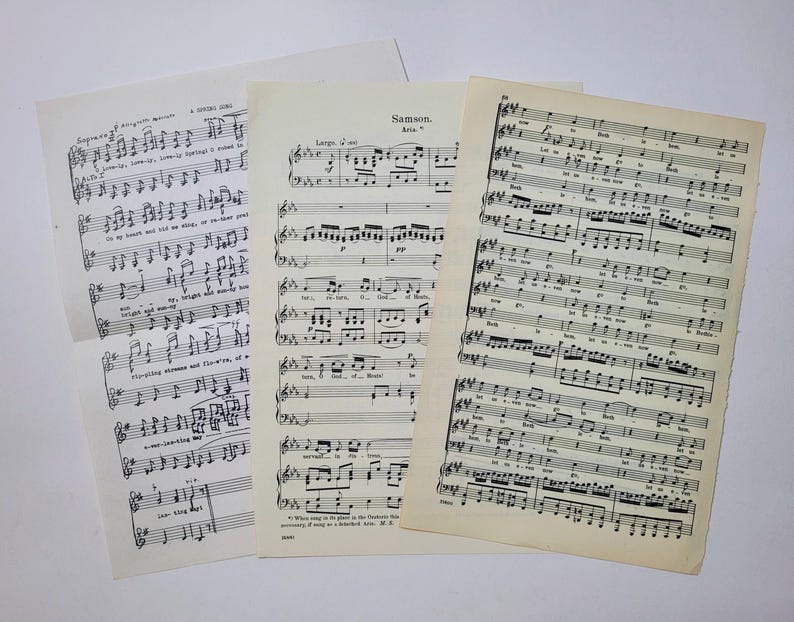 May include: Three pages of sheet music with musical notation and lyrics. The music is for the song "Samson" by Handel. The lyrics are in English.