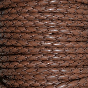 Saddle Brown - 3mm Bolo Braided Leather Cord per yard