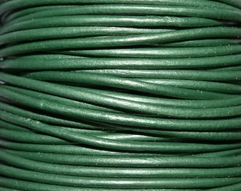 Lawn / Metallic Green / 2mm Leather Cord / leather by the yard / round leather cord / genuine leather / necklace cord / bracelet cord