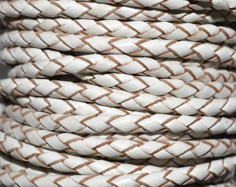 White /Bolo Braided / 3mm Leather Cord / leather by the yard / round leather cord / genuine leather / necklace cord / bracelet cord