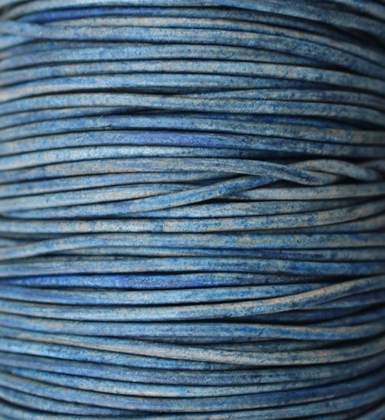 Natural Blue / 2mm Leather Cord / leather by the yard / round leather cord / genuine leather / necklace cord / bracelet cord image 1