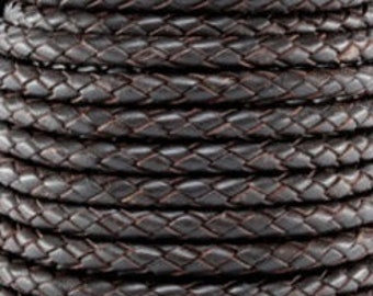 Dark Brown / Bolo Braided / 3mm Leather Cord / leather by the yard / round leather cord / genuine leather / necklace cord / bracelet cord