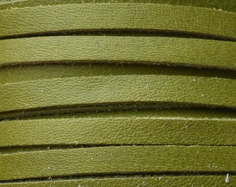 Olive Green / 5mm Deertan Flat Leather Cord / leather by the yard / genuine leather / necklace cord / bracelet cord