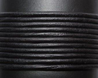 Matte Black / Natural / 1.5mm Leather Cord / leather by the yard / round leather cord / genuine leather / necklace cord / bracelet cord