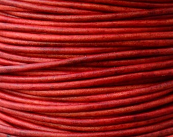 Natural Red / 1.5mm Leather Cord / leather by the yard / round leather cord / genuine leather / necklace cord / bracelet cord