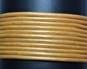 Gold  / Metallic / 1.5mm Leather Cord / leather by the yard / round leather cord / genuine leather / necklace cord / bracelet cord