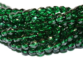 Clearance - Dipped Decor Green Czech Glass Beads 6mm - CZ0040 50 pcs