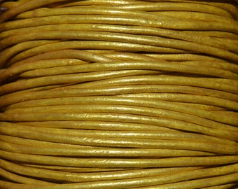 Mustard / Metallic Yellow/ 2mm Leather Cord / leather by the yard / round leather cord / genuine leather / necklace cord / bracelet cord