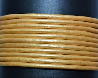 Gold / Metallic / 1mm Leather Cord / leather by the yard / round leather cord / genuine leather / necklace cord / bracelet cord