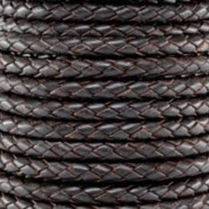 Dark Brown / Bolo Braided / 4mm Leather Cord / leather by the yard / round leather cord / genuine leather / necklace cord / bracelet cord