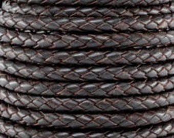 Dark Brown / Bolo Braided / 4mm Leather Cord / leather by the yard / round leather cord / genuine leather / necklace cord / bracelet cord