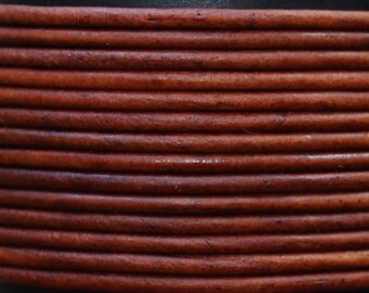 Natural Red Brown - 4mm Leather Cord per yard