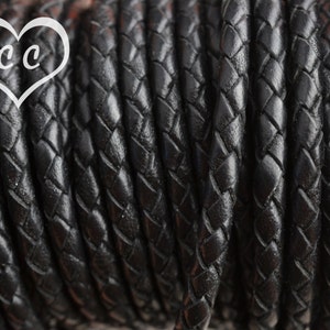 Black/ 4mm Bolo Braided Leather Cord / leather by the yard / round leather cord / genuine leather / necklace cord / bracelet cord