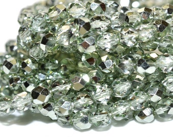 Metallic Mint Fire Polished Czech Glass Beads 6mm - CZ0088 50 pcs