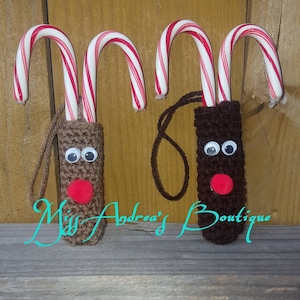 Reindeer Candy Cane Holder, Crochet Candy Cane Holder, Ornament