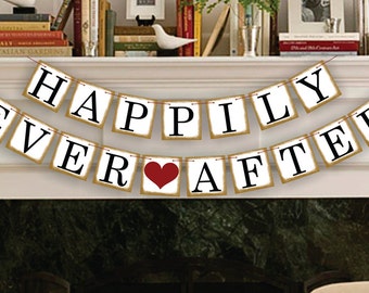 Bridal Shower Decorations - Bridal Shower Banners - Happily Ever After Banner - Wedding Garland - Sign - Photo Prop