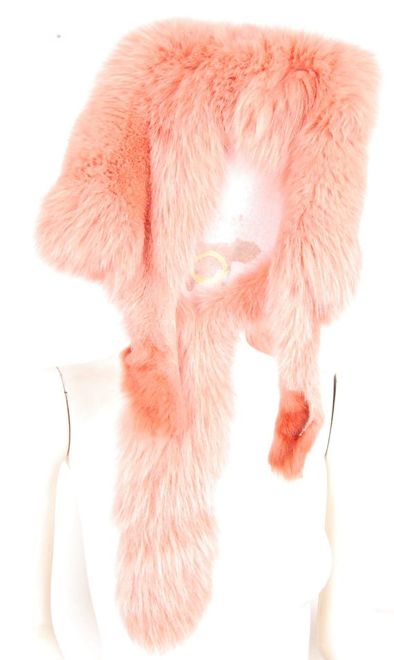 Vintage Fox fur stole in pink baby color collar. - image 5