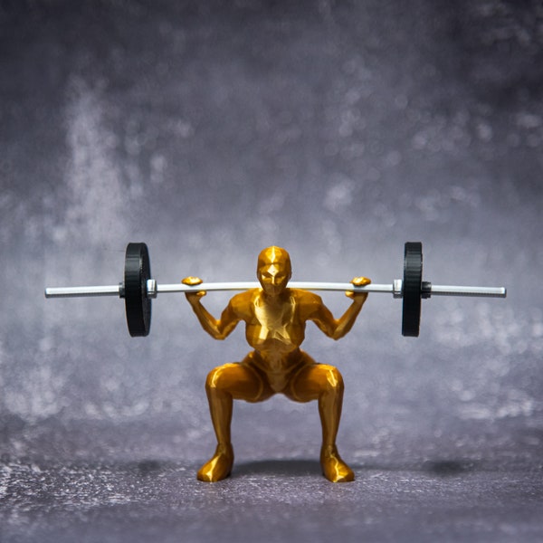 Back Squat Woman, Show off your lift-Crossfit gift, Weightlifting, Powerlifting Statue and Barbell, Miniature Barbell weights for gym rats