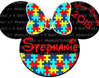 Minnie Dress Ears - Autism Awareness - Magnet OR Iron-On