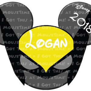 May include: Black and yellow Mickey Mouse ears with the text "Disney Wonder 2018" on one ear and "Logan" on the other ear.