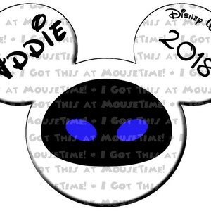 May include: White Mickey Mouse ears with black text that says "Addie" on the left ear and "Disney Wonder 2018" on the right ear. The ears have a black and white robot face in the center with blue eyes.